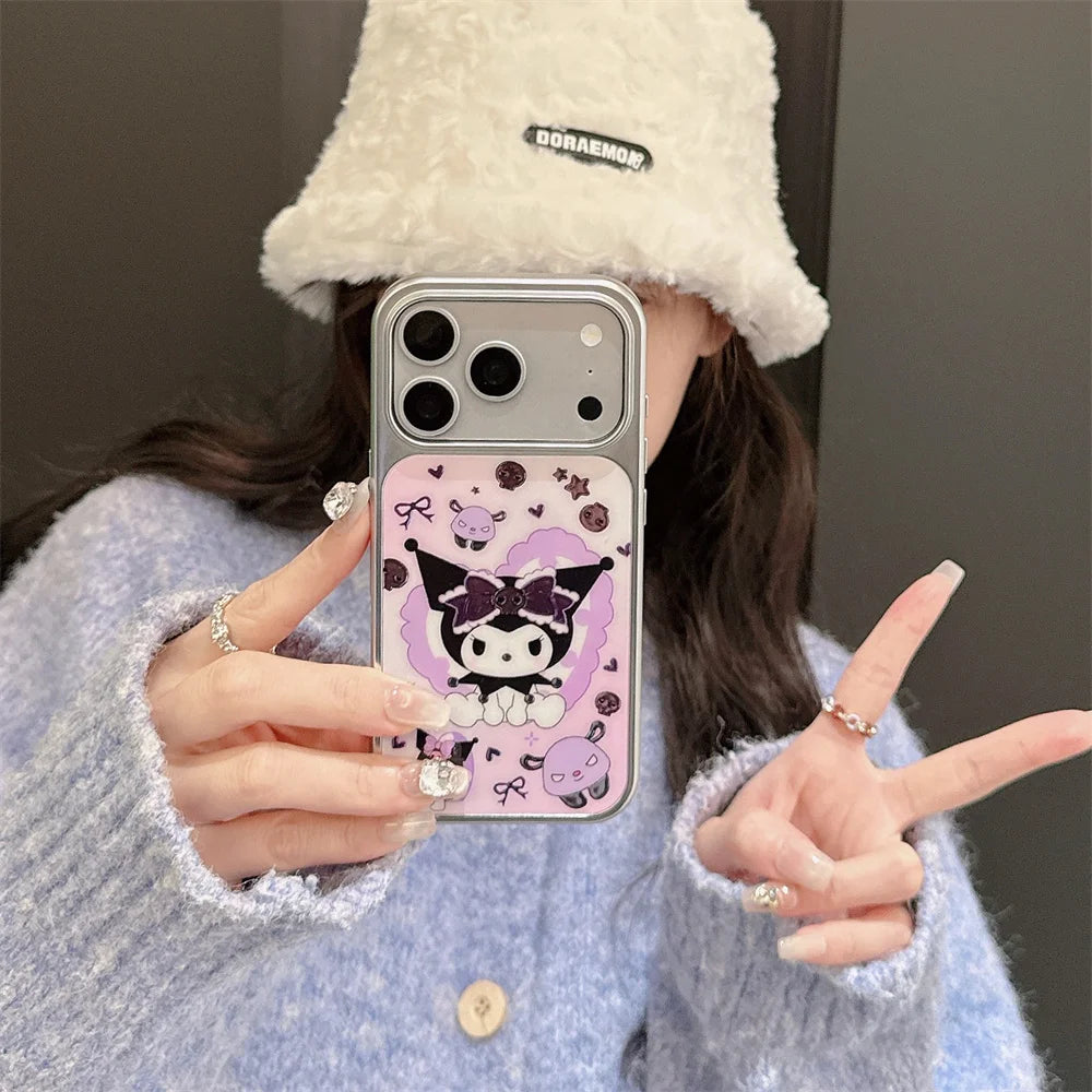 Cute Kuromi Electroplated Phone case for iPhone 17 Pro 14 16 15 Pro Max Fundas Cartoon Cases 16 Max Shockproof Protective Cover