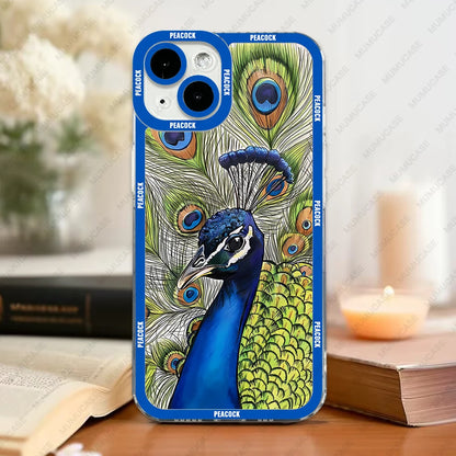 Case For iPhone 16 15 14 13 Pro Max 12 Mini 11 XS X XR SE 7 8 Plus Soft Cover Peacock Pattern