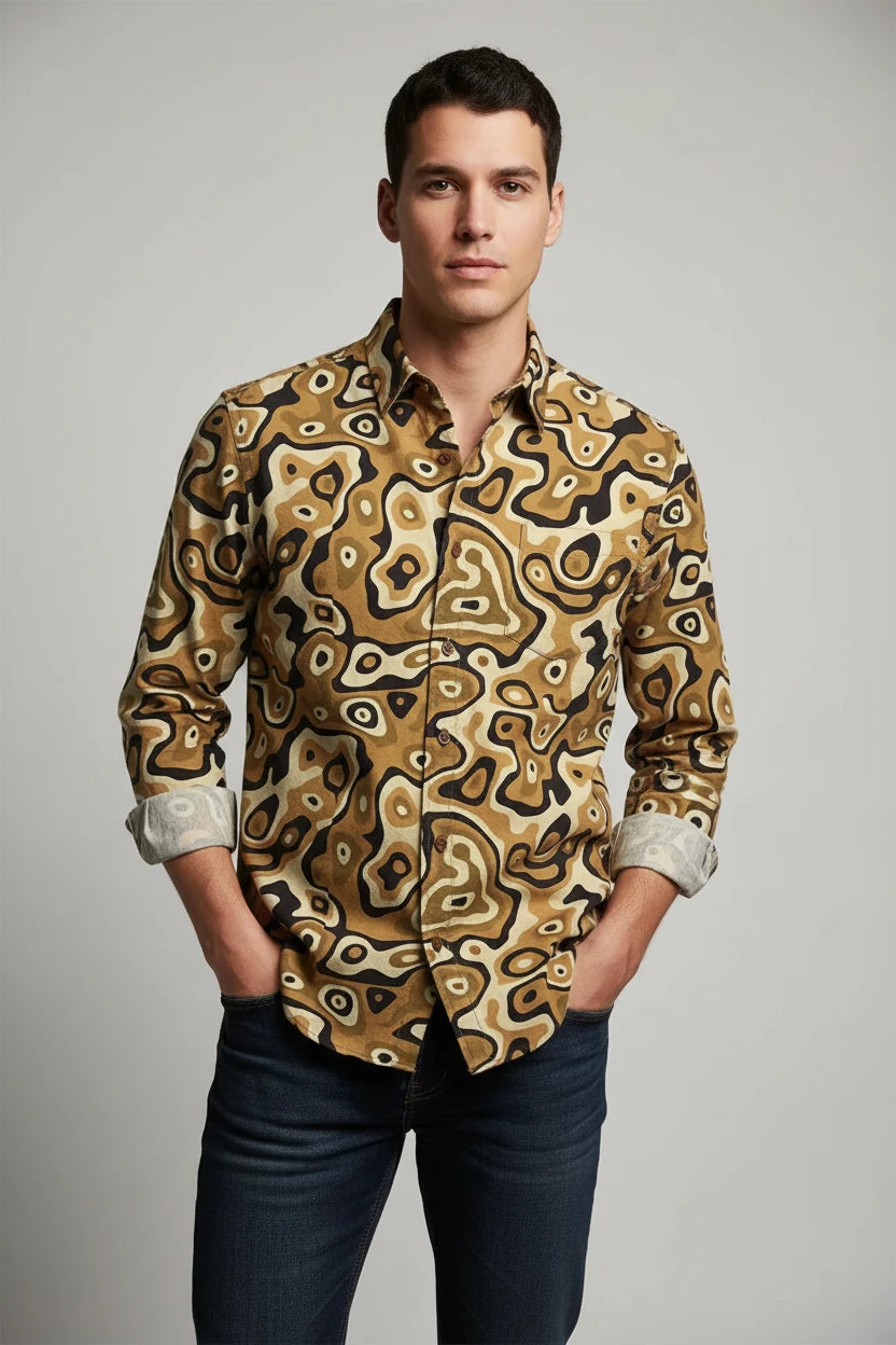 3D Printed Men's Colorful Gradient Collar Long Sleeved Casual Shirt