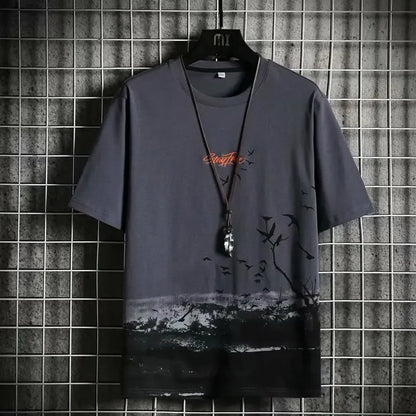 Loose Short Sleeve round Neck T-Shirt Thin Summer Casual Style for Men Breathable Streetwear Student Stall Short T-Shirt
