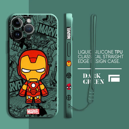 Cartoon Marvel Ironman Deadpool Case for iPhone 12 11 15 Plus X 7 8 13 Mini XR 14 Pro Max SE XS Soft Luxury Cover