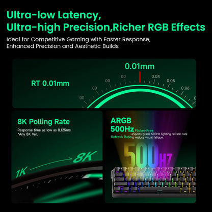 Akko MonsGeek FUN60 magnetic switch keyboard with compact 60 percent RGB layout ultra low latency 8 K polling rate ARGB lighting