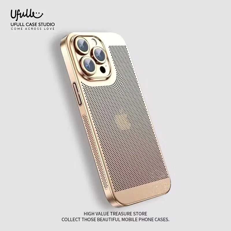 Electroplated Border Honeycomb Mesh Shell Phone Case For Iphone 11 12 13 14 15 16 Pro Max 14Plus XS Max Heat Dissipation Cover