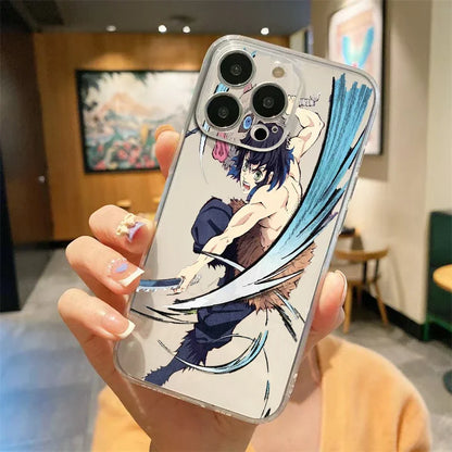 bilibili Anime Demon Slayer Hashibira Inosuke Phone Case For iPhone15pro 14promax 13 14 15 Mini 11 12 Pro Max Transparent Shell