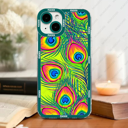 Case For iPhone 16 15 14 13 Pro Max 12 Mini 11 XS X XR SE 7 8 Plus Soft Cover Peacock Pattern