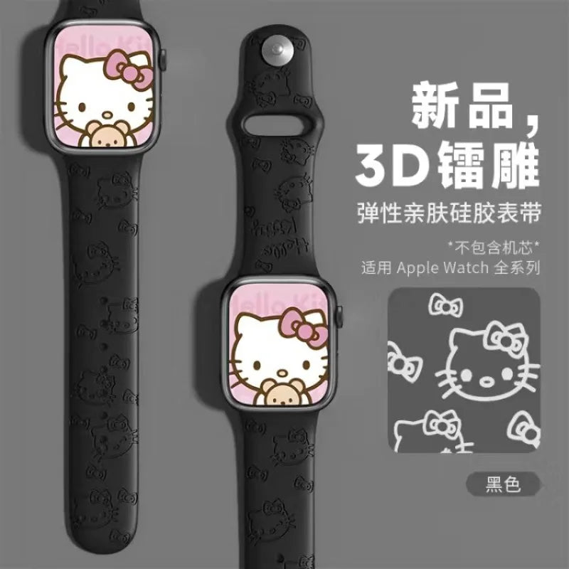 Hello Kittyyy Strap for Apple Watch Band 45mm 44mm 42mm 41mm 38mm 49mm 40mm Silicone Engraved Bracelet Iwatch 8 Ultra 7 Se