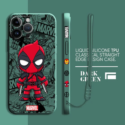 Cartoon Marvel Ironman Deadpool Case for iPhone 12 11 15 Plus X 7 8 13 Mini XR 14 Pro Max SE XS Soft Luxury Cover
