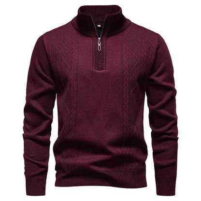 Winter Fleece-Lined Stand Collar Half-Zip Pullover Knitted Sweater for Men,Multi-Color Versatile Casual  Men's Knit Sweater