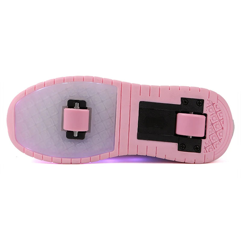 Children's outdoor two-wheel walking shoes primary school invisible flashing light rotary buckle children's leisure roller shoes