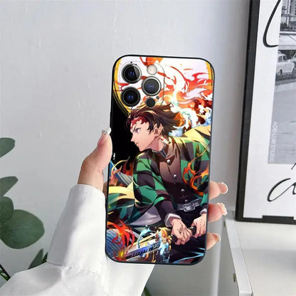 Demon-Slayer Tanjiro Anime Phone Case for iPhone 11 15 Pro Max Case 14 Plus 13 Pro 12 11 X XR 7 8 SE Soft Cover Kimetsu No Yaiba