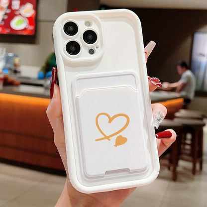 Luxuly Love Heart Insert Card Bag Silicone Soft Phone Case For iPhone 16 15 14 13 12 11 Pro Max XR XS X 7 8 Plus SE 2020 Cover