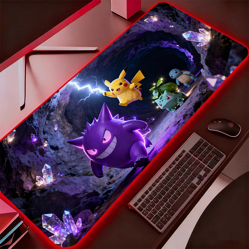 RGB Mouse Pad P-Pokemons Gengar Gamer Computer Mouse Mat Pc Backlight Mousepad Carpet Gaming Accessories Keyboard LED Desk Mat