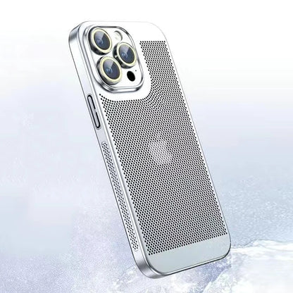 Electroplated Border Honeycomb Mesh Shell Phone Case For Iphone 11 12 13 14 15 16 Pro Max 14Plus XS Max Heat Dissipation Cover