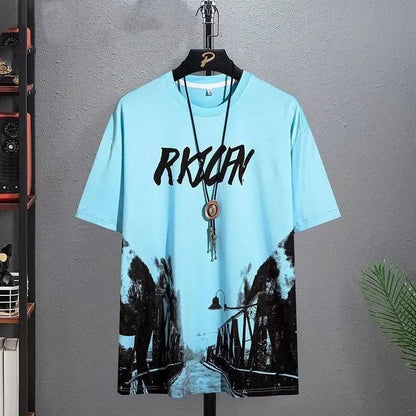 Loose Short Sleeve round Neck T-Shirt Thin Summer Casual Style for Men Breathable Streetwear Student Stall Short T-Shirt