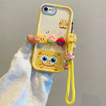 For iPhone 16 promax 15 14 13 Plus 12 Pro Max 11 16e Phone Case Cute Cartoon SpongeBob Patrick Star Cases Wristband Strap Cover