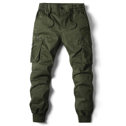 New Cotton Men’s Cargo Pants in Khaki, Black, Army, and Light Gray. Casual Tactical Joggers with Multi-Pockets for Fashion and Work Wear.
