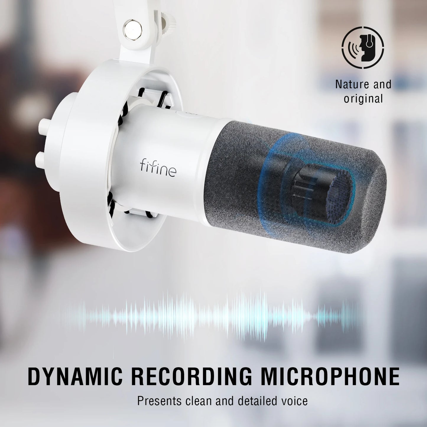 FIFINE Dynamic USB/XLR Microphone with Gain Knob/Touch-mute/Headphone Jack,Recording Mic for PC Sound Card Streaming-K688W White