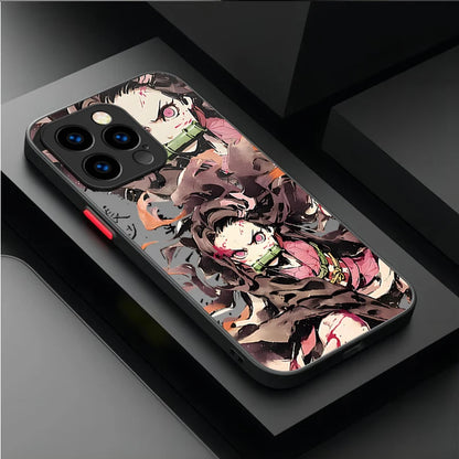 Cartoon Demon Slayer Phone Case For iPhone 16 15 14 13 12 11 Pro Max X XR XS 7 8 Plus SE 2020 Matte Hard Shockproof Back Cover