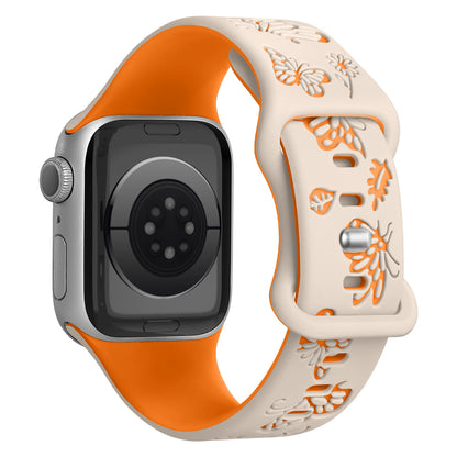 Engraved Silicone Strap For Apple Watch Band 41mm 45mm 40mm 44mm 49mm 38mm 42MM Correa Bracelet Series 9 8 7 6 5 4 3 SE Ultra 2
