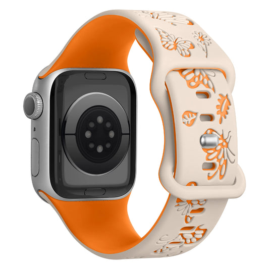 Engraved Silicone Strap For Apple Watch Band 41mm 45mm 40mm 44mm 49mm 38mm 42MM Correa Bracelet Series 9 8 7 6 5 4 3 SE Ultra 2