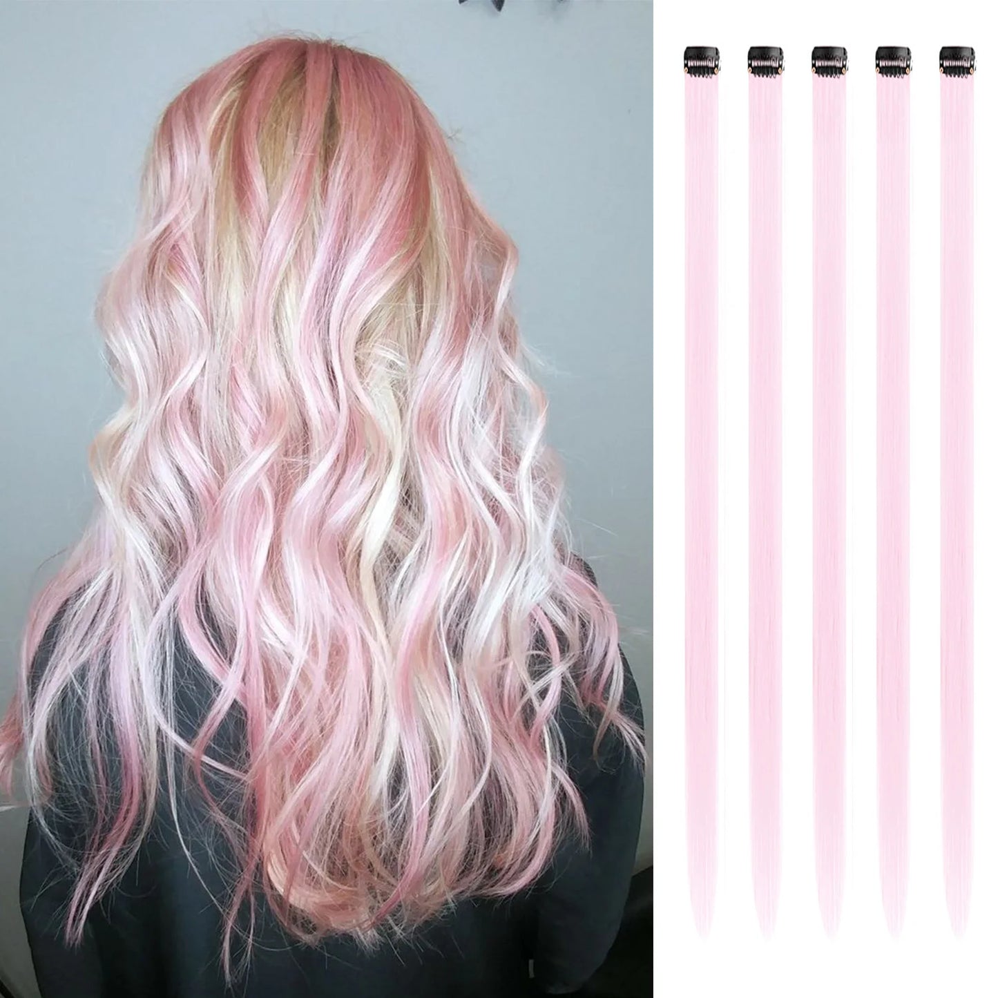 Synthetic 5PCS Colorful Hair Extensions Party Highlights Colorful Clip in Hair Extensions Straight Hairpieces for Women Girls