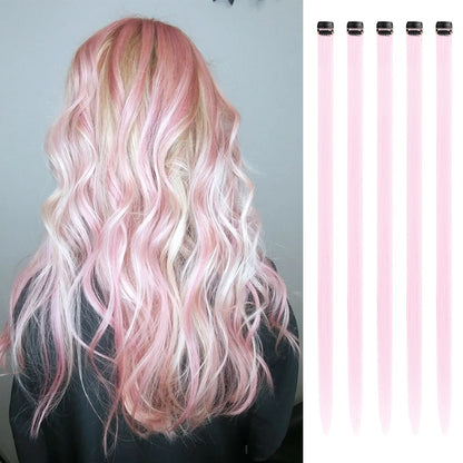 Synthetic 5PCS Colorful Hair Extensions Party Highlights Colorful Clip in Hair Extensions Straight Hairpieces for Women Girls