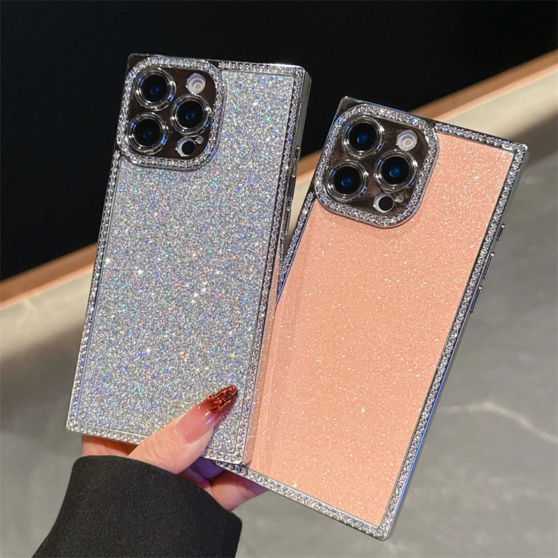 Luxury Diamond Sequin Bling Glitter Case For iPhone 16 15 14 13 Pro Max Electroplated Soft Silicone Shockproof Bumper Cover