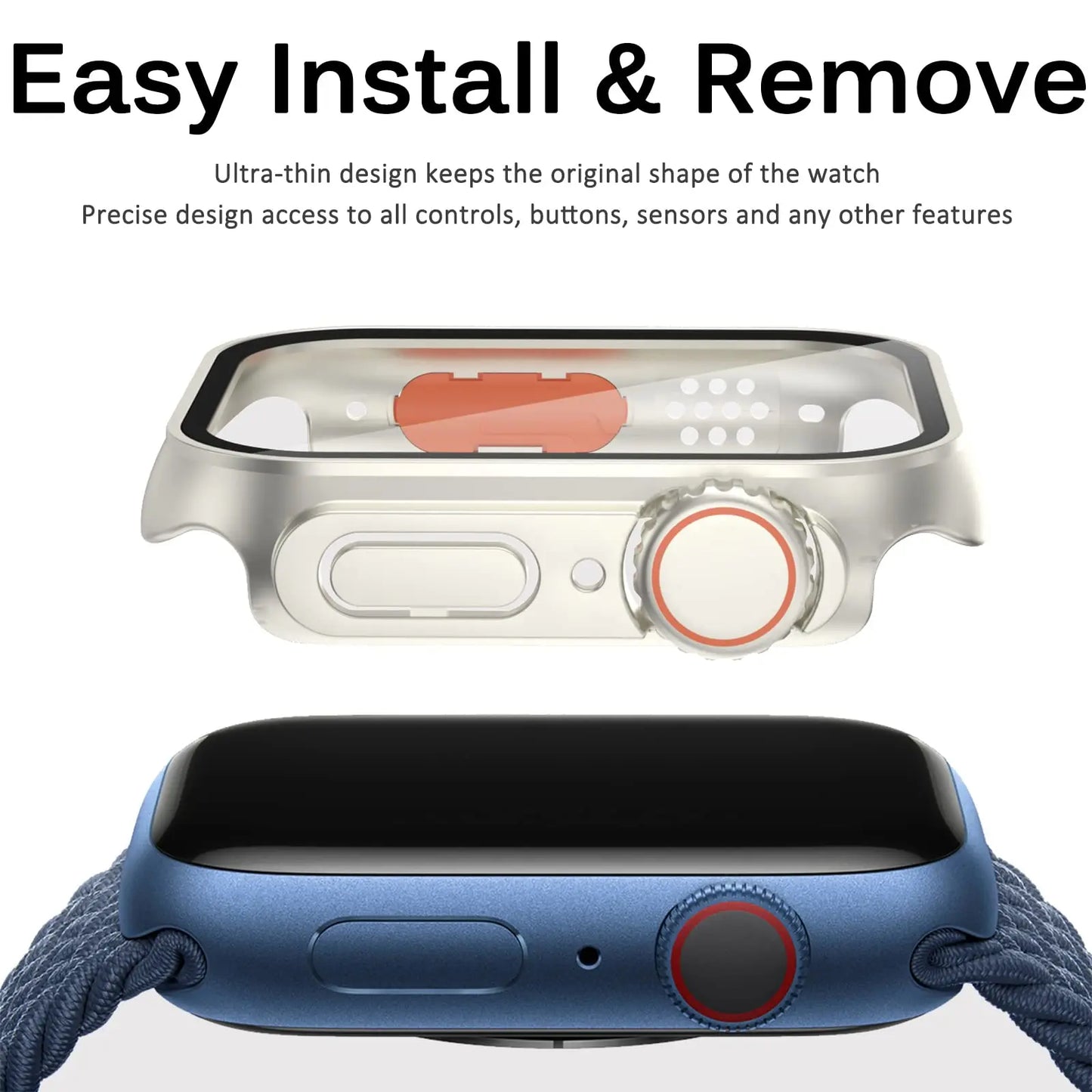 PC Firm Cover for Apple Watch Case 45mm 41mm 44mm 40mm 42mm 38mm Glass Appearance Upgrade ultra iWatch Series 9 8 7 SE SE2 6 5 4