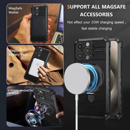 Magsafe Magnetic Kickstand Case For iPhone 16 15 Plus 14 Pro Max 13 12 11 Lens Protect Holder Stand Shockproof Armor Phone Cover