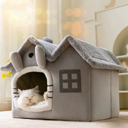 Yellow Pandora removable roof plush pet house Cozy Cat Bed