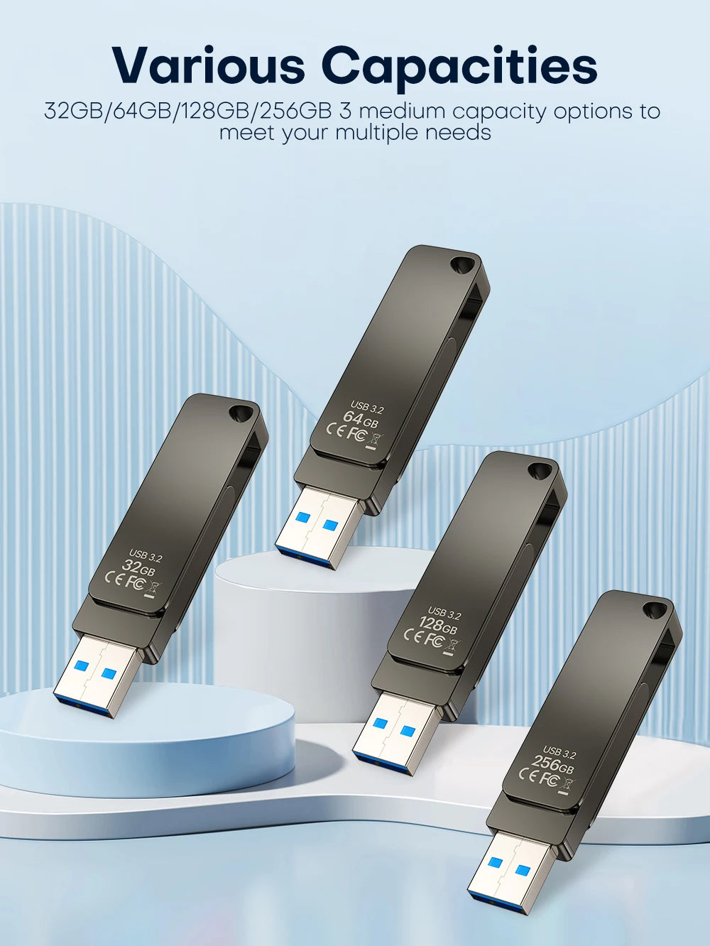 HP USB3.2 Flash Drive 32GB 64GB High Speed USB Sticks 128GB 256GB External Storage Metal Pendrive