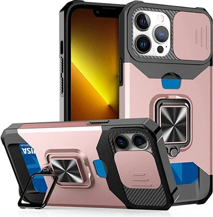 Case For iPhone 16 15 14 13 12 Pro Max Plus 8 7 Plus Mini SE Heavy Duty Protection With Sliding Camera Cover And Card Clip Cover