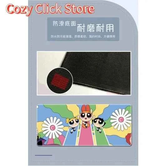 Powerpuff Girl Mouse Pad Oversized Locking Anime Cute Male and Female Student Desk Pad Thicken Office Keyboard Pad