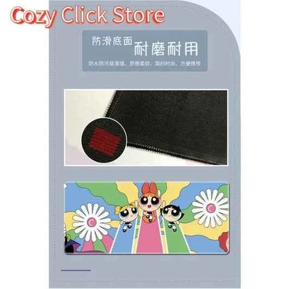 Powerpuff Girl Mouse Pad Oversized Locking Anime Cute Male and Female Student Desk Pad Thicken Office Keyboard Pad