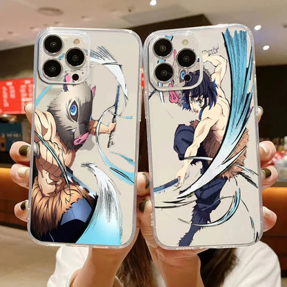 bilibili Anime Demon Slayer Hashibira Inosuke Phone Case For iPhone15pro 14promax 13 14 15 Mini 11 12 Pro Max Transparent Shell