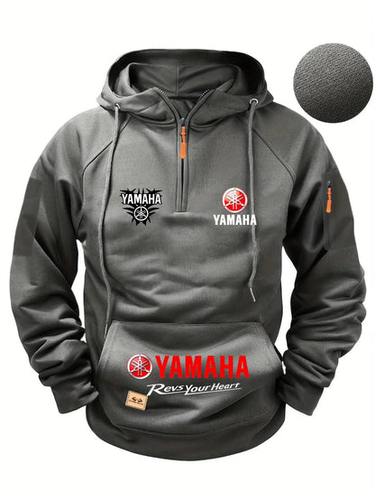 2026 Yamaha Autumn/Winter Retro Heavyweight Men’s Fleece Hooded Sweatshirt – Long-Sleeved Motorcycle Casual Jacket