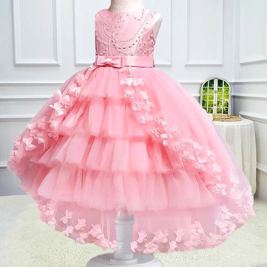 2025 New Year Christmas Party Embroidered Sticker Tailcoat Flower Girl Birthday Party 3-12 Year Sequin Holy Feast Tailcoat