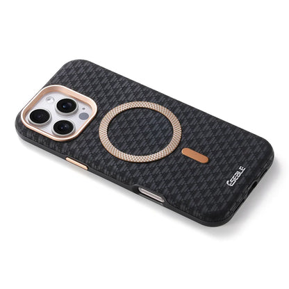 Phone case with magnetic ring and textured design on a white background