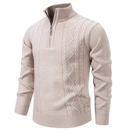 Winter Fleece-Lined Stand Collar Half-Zip Pullover Knitted Sweater for Men,Multi-Color Versatile Casual  Men's Knit Sweater