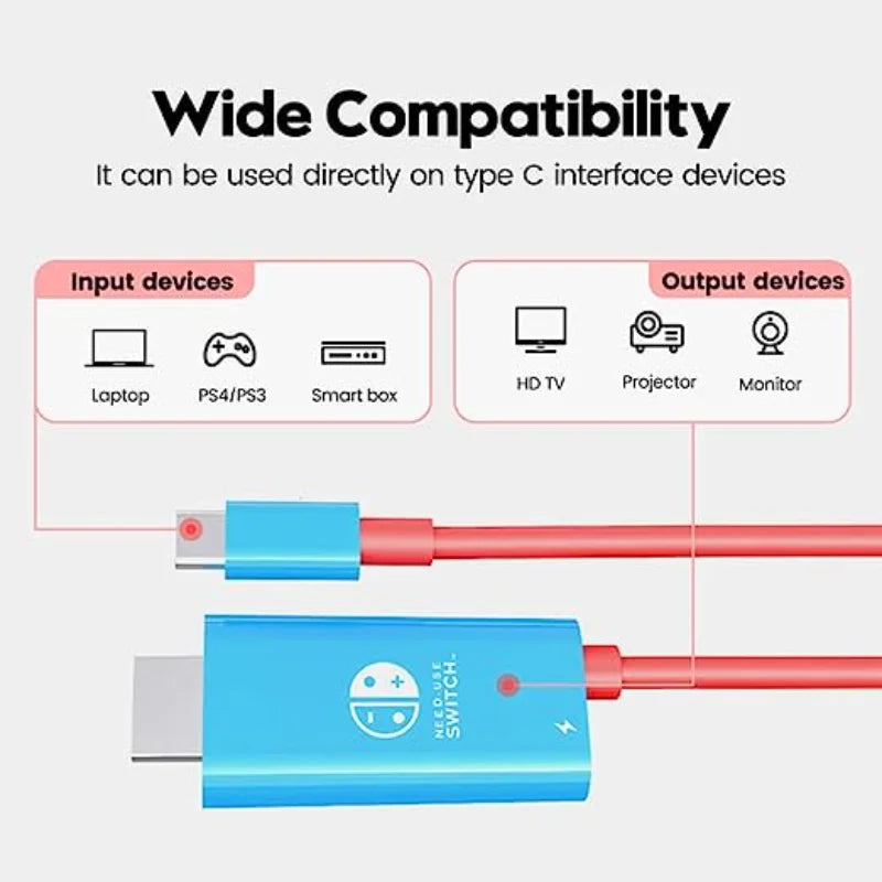 Portable Switch Dock USB Type C to HDMI Conversion Cable for TV Docking Mode Compatible with Nintendo Switch, Steam Deck
