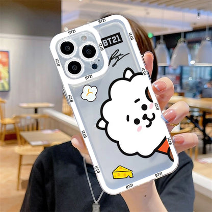 Cartoon Phone Case For-B-BT21s-iPhone 16 15 14 13 12 11 Mini Pro Max X XR XSMax 7 8 Plus SE20 Transparent Cover