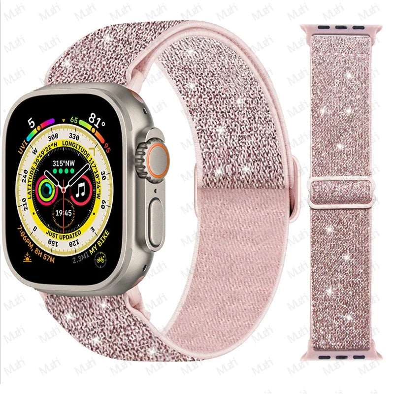 Nylon Band for Apple Watch Straps 44mm 45mm Ultra 2 49mm Series 10 8 7 38/42mm/46mm Elastic Bracelet iWatch 9 6 5 4 3 Se 40/41mm