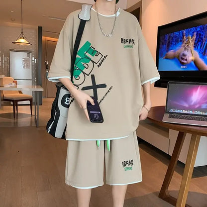 T-shirts Shorts Suits For Men Khaki Tracksuit Sweatshirts Man Sets Sweatsuit New In Tops & Tees Clothing Youthful Emo Chic Tee