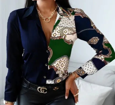 Elegant Women's Fashion Blouse 2025 Spring/Summer Digital Print Shirt Commuter Slim Fit Office Female Blusas Chemise Femme S-3XL