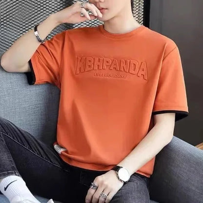 2025 Summer New Men's Short Sleeve T-Shirt Hong Kong Style Loose Fit Versatile Ice Silk Thin Clothing Youth Trendy