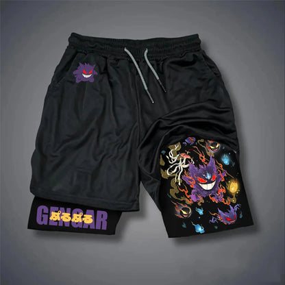 Gym Shorts Man Anime Pokemon Gengar Print Summer Y2k Clothes Quick-drying Pants Double-layer Compression Sport Basketball Shorts