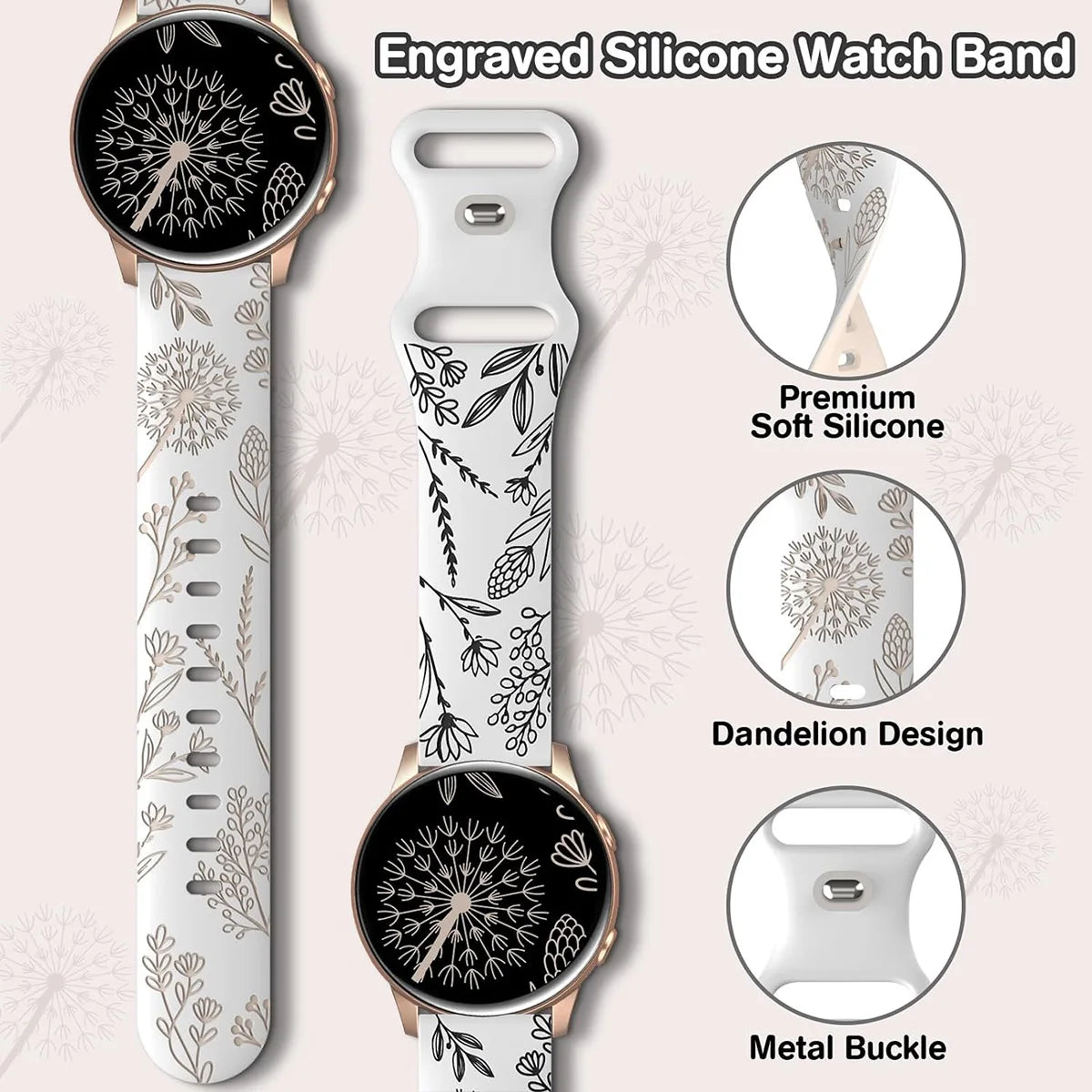 NEW Silicone Strap For Galaxy Watch 4/5/6/7 20mm 44 45mm 5 Pro 40mm Two-Tone Dandelion Band for correa Galaxy Watch 6 classic