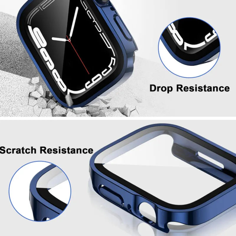Tempered Glass Case for Apple Watch 45mm 41mm 44mm 40mm Screen Protector Hard PC Protective Shell iWatch serie 9 8 7 SE 6 Cover