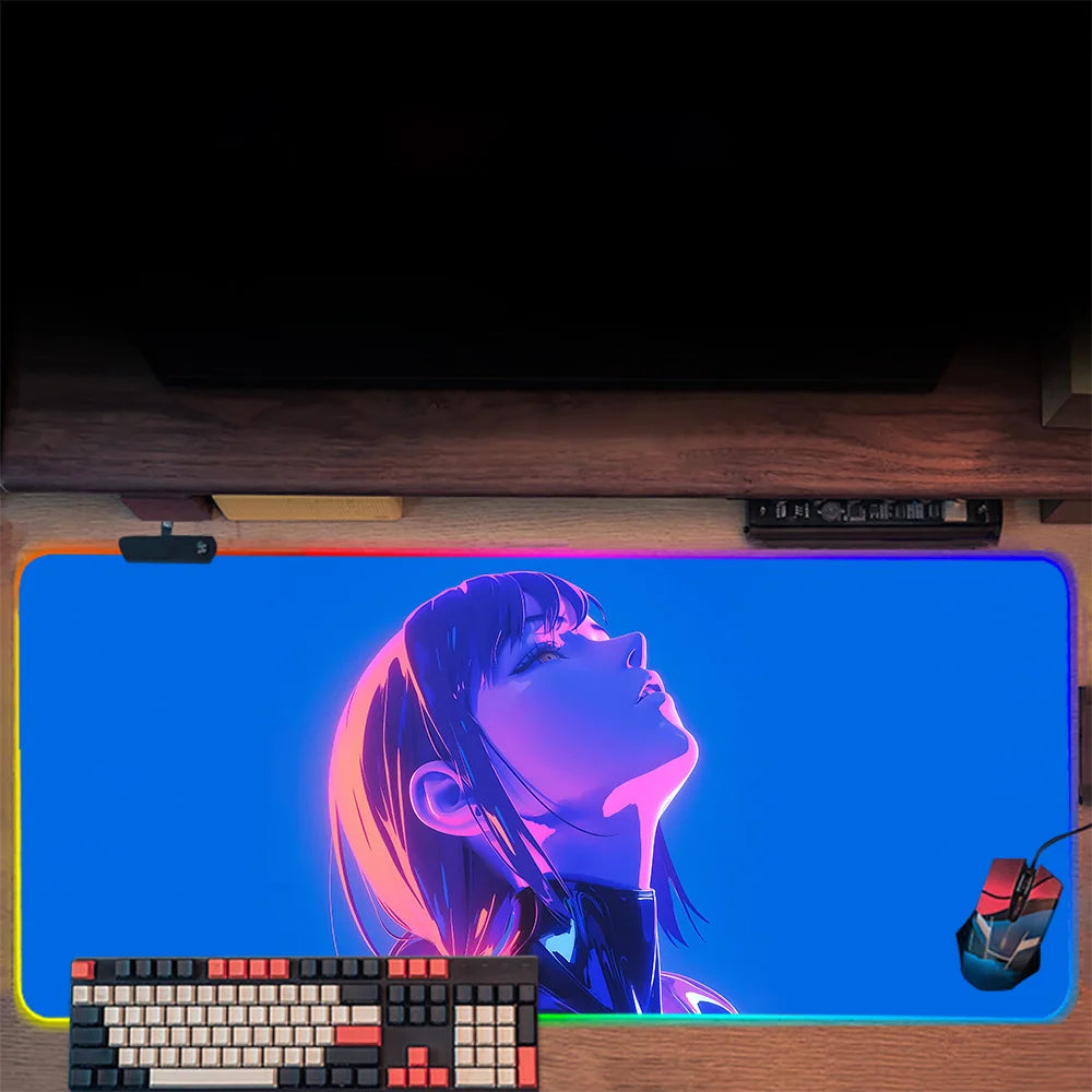 Makima Chainsaw Man RGB Pc Gamer Keyboard Mouse Pad Mousepad LED Glowing Mouse Mats Rubber Gaming Computer Mausepad