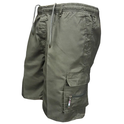 Men's Tactical Shorts Summer Casual Cargo Shorts Knee-length Multi-pockets Elastic Waist Work Hiking Overalls Short Pants Male